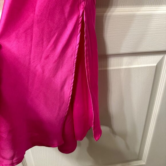 Japna | Hot Pink Sleeveless Satin Midi Slip Dress Side Slit Barbie Small S - Picture 5 of 10
